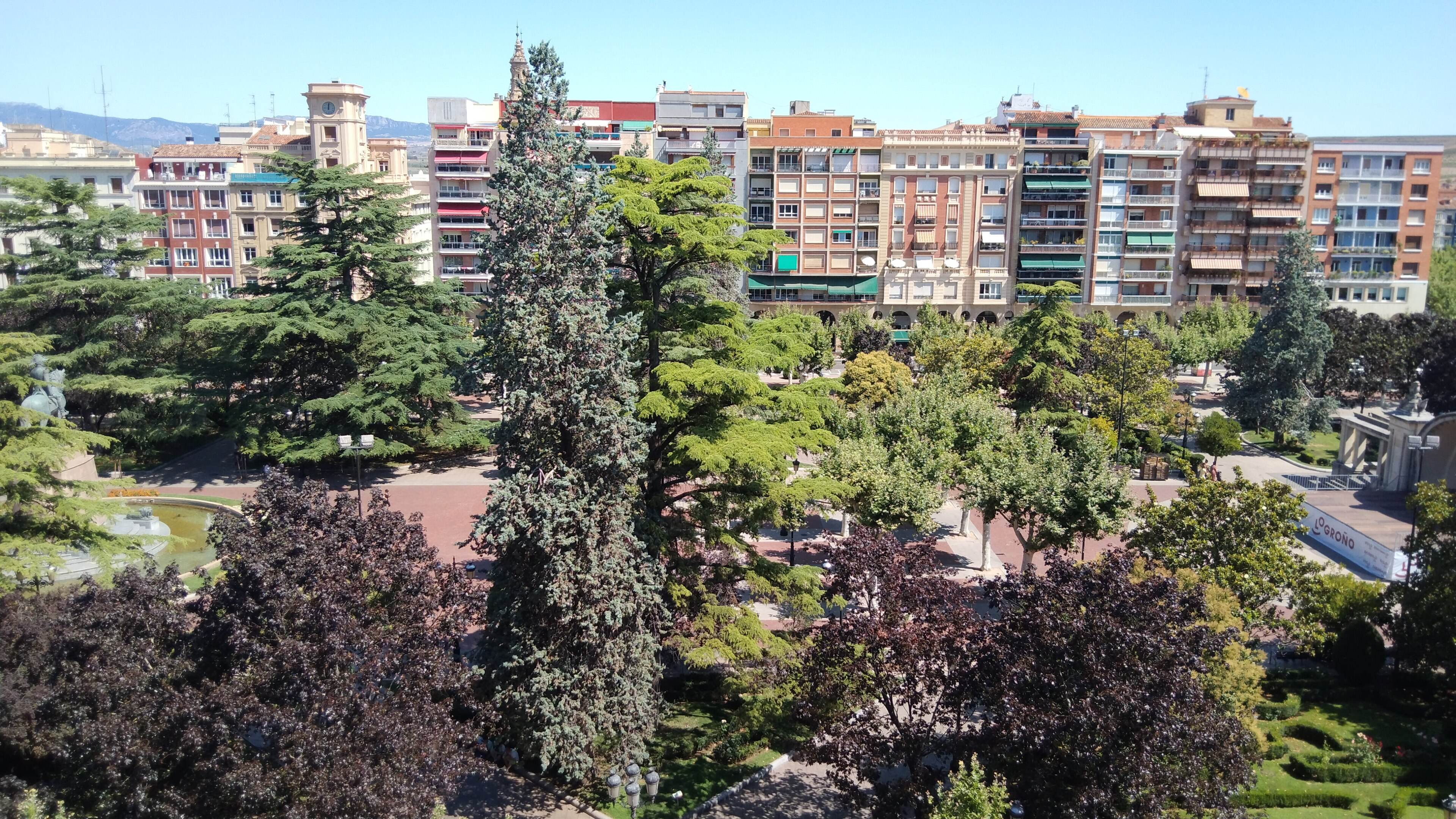 Vista elevada del Parque del Espolón de Logroño, donde está la meta